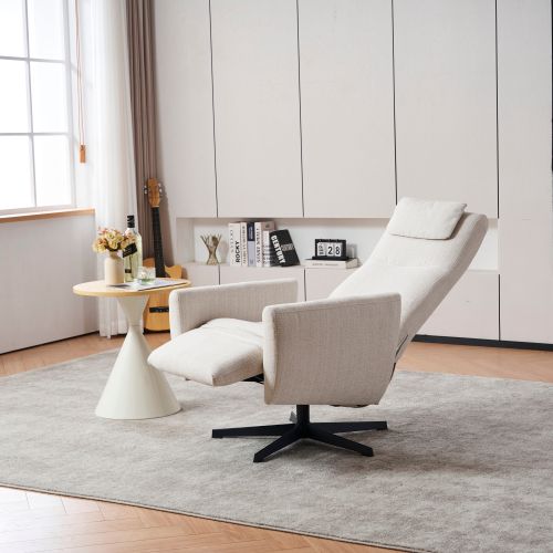 Fauteuil Inclinable Et Pivotant En Chenille Avec Appuie-tête Et Repose-pieds, Beige