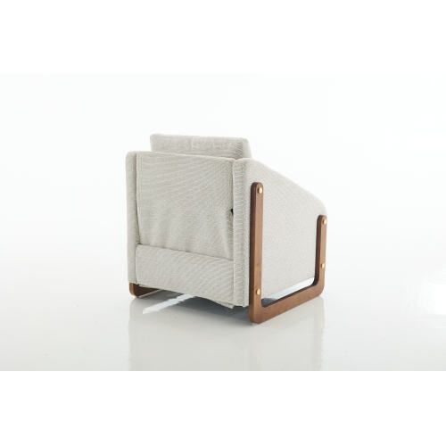 Fauteuil En Tissu Chenille Avec Coussin De Dossier, Pieds En Bois, Beige