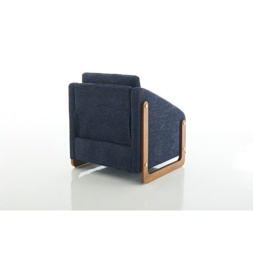 Fauteuil En Tissu Chenille Avec Coussin De Dossier, Pieds En Bois, Bleu