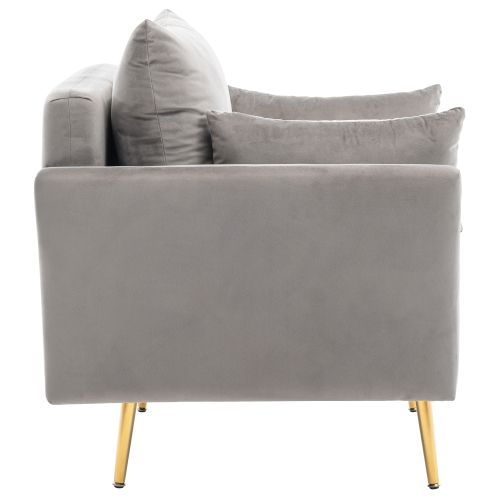 Fauteuil En Velours Avec Rangement, Coussin Et Accoudoirs, Pieds En Métal Doré, Gris