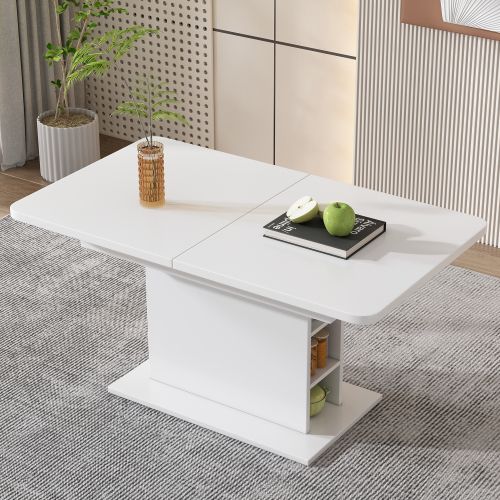 Table à Manger Extensible Rectangulaire Blanche Avec Rangements Ouverts