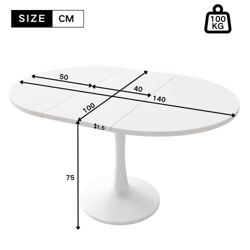 Table à Manger Extensible Ovale Blanche, Base Ronde