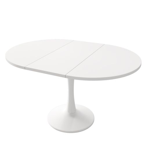 Table à Manger Extensible Ovale Blanche, Base Ronde