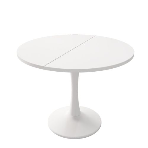 Table à Manger Extensible Ovale Blanche, Base Ronde