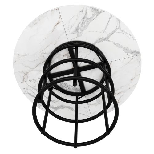 Table à Manger Ronde Avec Panneau Blanc, En Placage De Marbre, Pieds De Table En Métal Noir