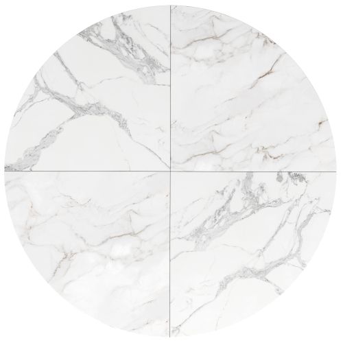 Table à Manger Ronde Avec Panneau Blanc, En Placage De Marbre, Pieds De Table En Métal Noir