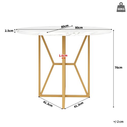 Table à Manger Ronde Blanche, En Placage De Marbre, Pieds De Table Géométriques En Métal Doré