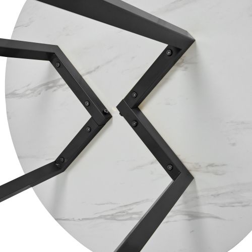 Table à Manger Ronde Blanche, En Placage De Marbre, Pieds De Table En Métal Noir
