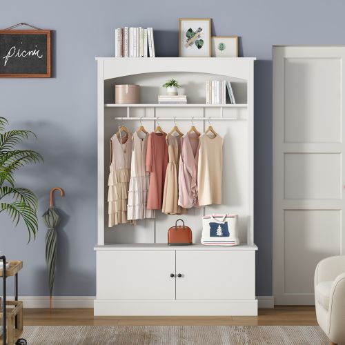 Vestiaire D'entrée Avec Armoire à Chaussures, Rangement Ouvert Et Tringle à Vêtements, Blanc