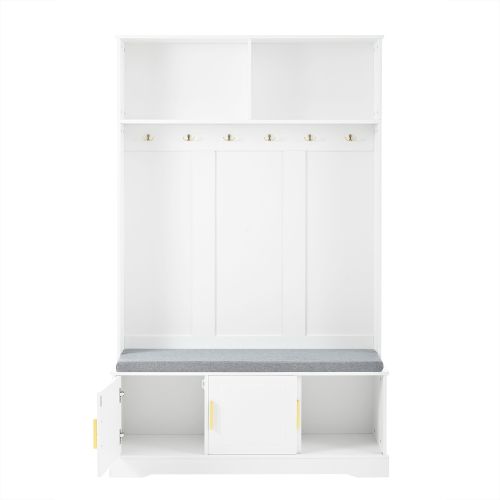 Vestiaire D'entrée Avec Armoire à Chaussures, 6 Crochets, Rangements Ouverts, Blanc