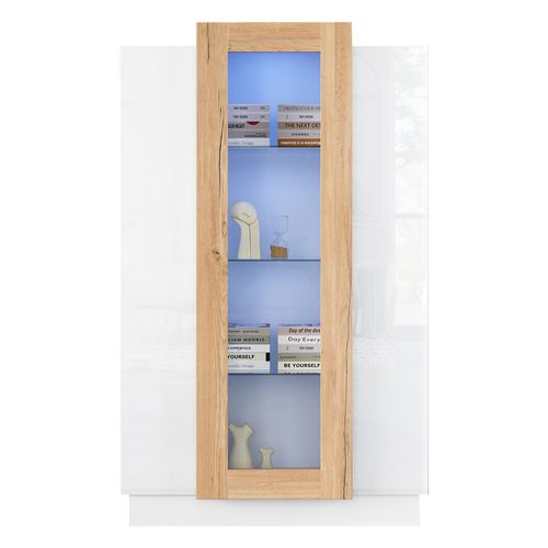 Vitrine Moderne Blanche Brillante 74x40x120cm Avec Éclairage LED, Étagères En Verre, 3 Portes