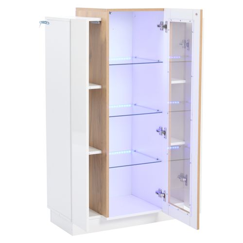 Vitrine Moderne Blanche Brillante 74x40x120cm Avec Éclairage LED, Étagères En Verre, 3 Portes