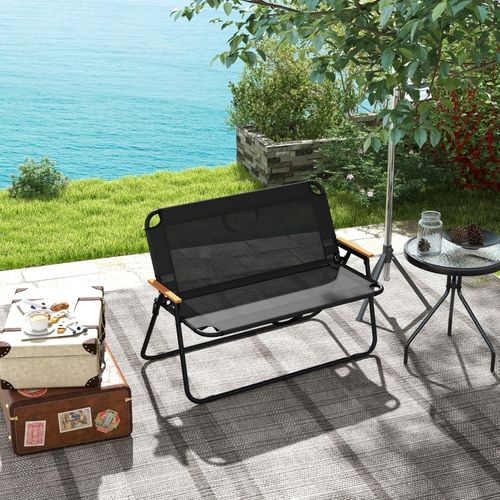 Chaise De Camping Pliante 2 Places Noir Et Bois 108cm