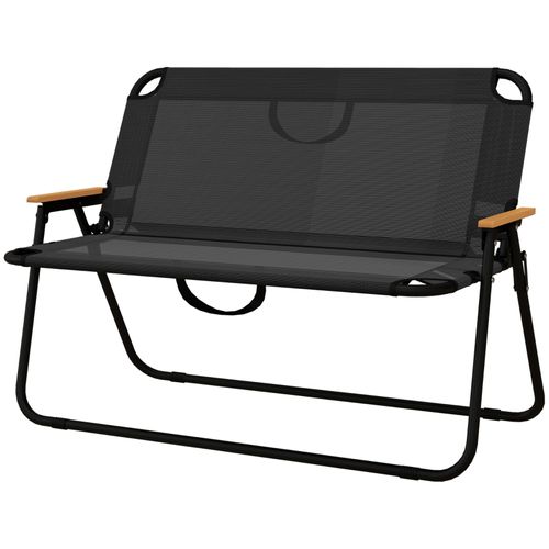 Chaise De Camping Pliante 2 Places Noir Et Bois 108cm