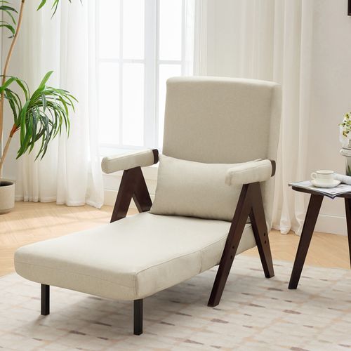 Fauteuil Convertible 3-en-1 En Lin Beige Réglable Avec Coussin
