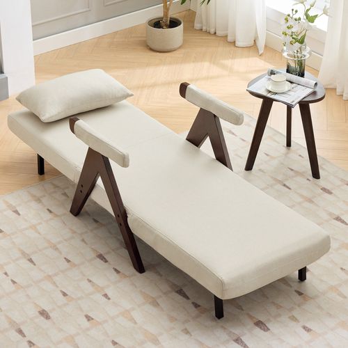 Fauteuil Convertible 3-en-1 En Lin Beige Réglable Avec Coussin