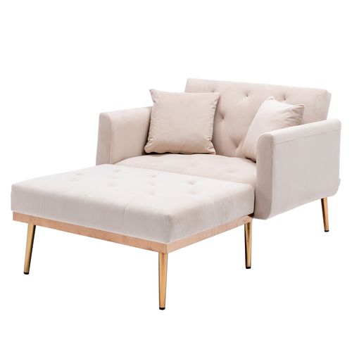 Fauteuil Relax Convertible En Velours Beige Avec 2 Coussins Et Repose-pieds