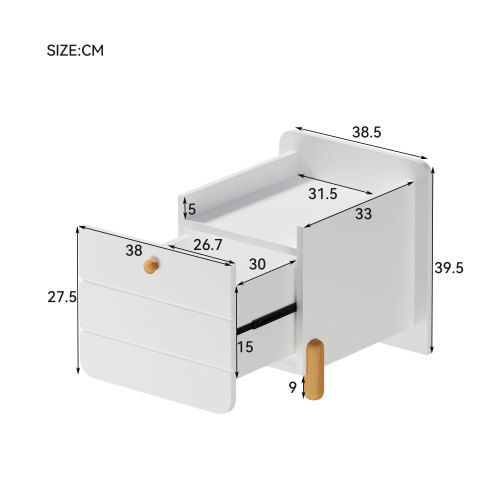 Table De Chevet Blanc Avec 1 Tiroir, Pieds En Bois