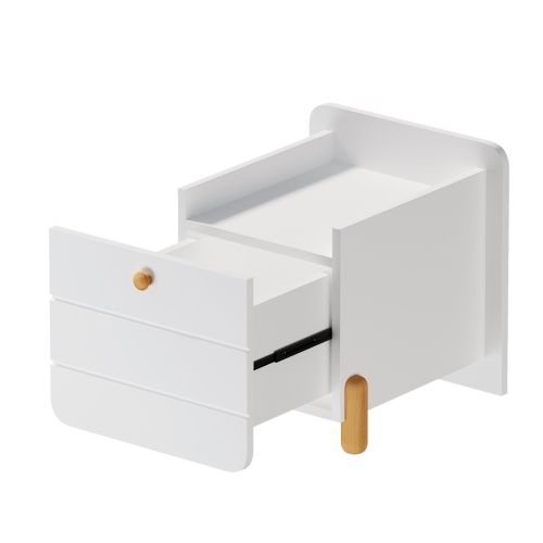 Table De Chevet Blanc Avec 1 Tiroir, Pieds En Bois