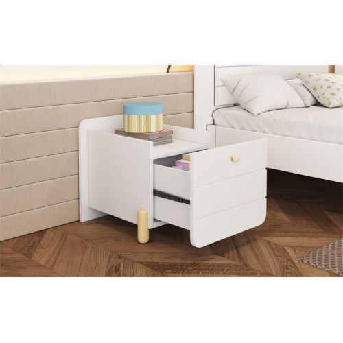Table De Chevet Blanc Avec 1 Tiroir, Pieds En Bois