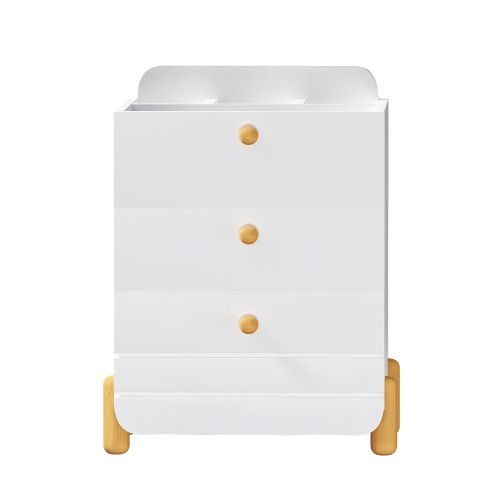 Table De Chevet Blanc Avec 3 Tiroirs, Pieds En Bois