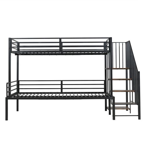 Lit Superposé 90x200 Cm Et 120x200 Cm, Lit Enfant En Métal Avec Échelle, Noir