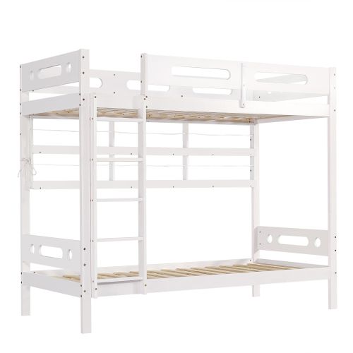 Lit Superposé Enfant 90x200 Cm Avec 2 Étagères Ouvertes, Échelle à 5 Marches, Blanc