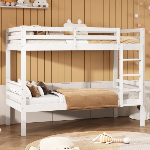 Lit Superposé 90x200 Cm, Lit Enfant Amovible En 2 Lits Simples, Cadre En Bois, Blanc