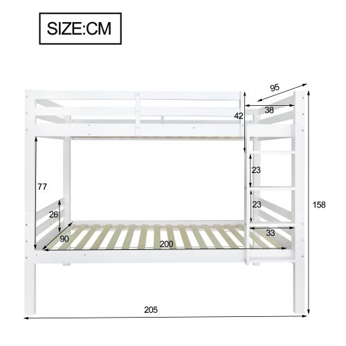Lit Superposé 90x200 Cm, Lit Enfant Amovible En 2 Lits Simples, Cadre En Bois, Blanc