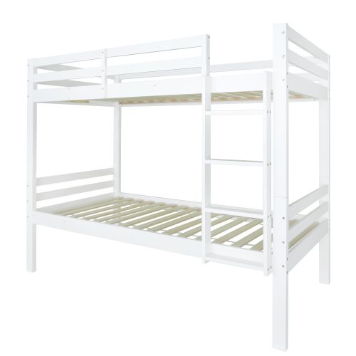 Lit Superposé 90x200 Cm, Lit Enfant Amovible En 2 Lits Simples, Cadre En Bois, Blanc
