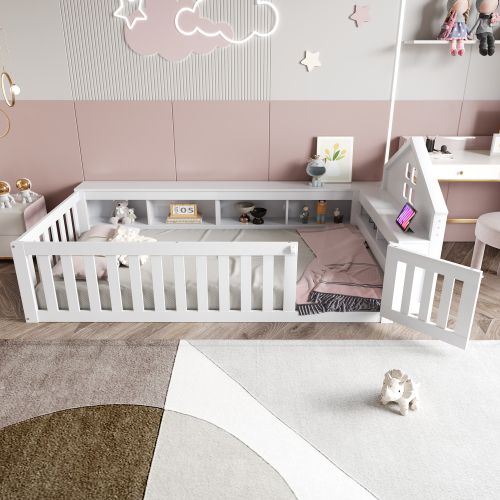 Lit Enfant 90x200 Cm Avec Compartiment De Rangement Et Porte, En Bois, Blanc