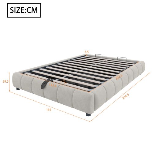 Lit Coffre 140x200 Cm, Lit Adulte 140x200 Cm Avec Éclairage LED, Sans Tête De Lit, Beige