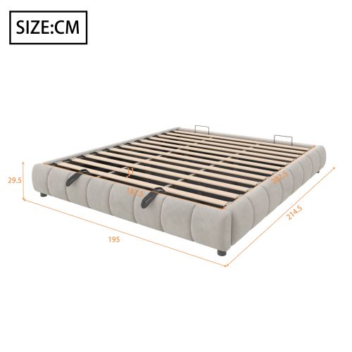 Lit Coffre 180x200 Cm, Lit Adulte 180x200 Cm Avec Éclairage LED, Sans Tête De Lit, Beige