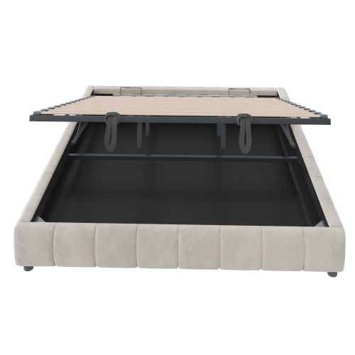 Lit Coffre 180x200 Cm, Lit Adulte 180x200 Cm Avec Éclairage LED, Sans Tête De Lit, Beige