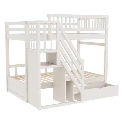 Lit Superposé Enfant 90x200 Cm Avec Espace De Rangement, Avec Tiroir, Blanc