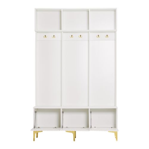 Vestiaire Blanc Meuble D’entrée Blanc Avec Rangement Et Banc H.191.5cm