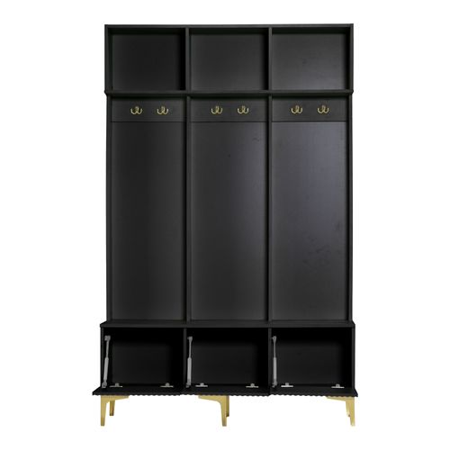 Vestiaire Noir Meuble D’entrée Avec Rangement Et Banc H.191.5cm