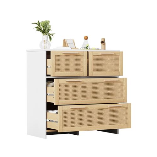 Buffet Blanc Et Bois 4 Tiroirs Meuble De Rangement 80x38x80cm