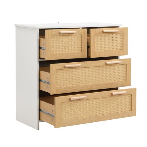 Buffet Blanc Et Bois 4 Tiroirs Meuble De Rangement 80x38x80cm