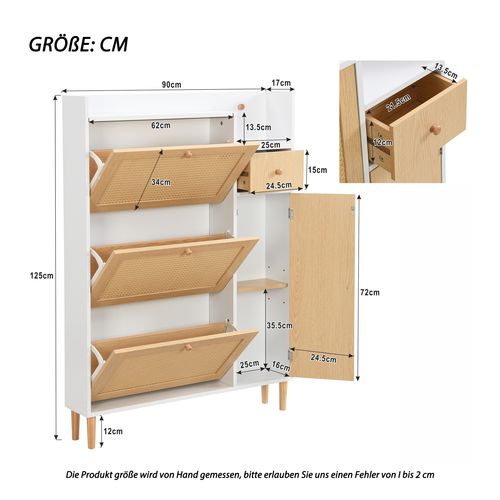Meuble à Chaussures Imitation Bois Et Blanc 4 Portes Et Tiroir De Rangement