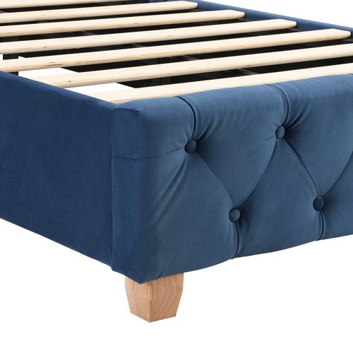 Lit90x200cm,lit 1 Place,lit Adulte,pied De Bois,sommier,agréable,tête De Lit,velours,bleu