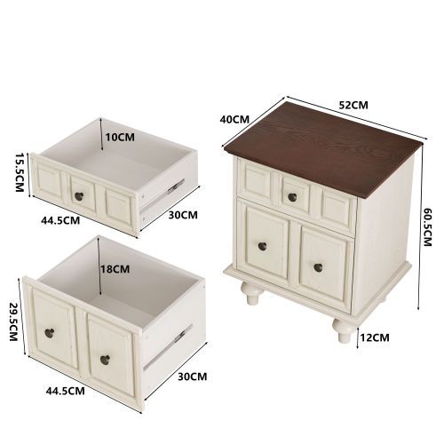 Table De Chevet Avec 2 Tiroirs En Mdf Et Bois, Poignée En Métal Doré, Blanc