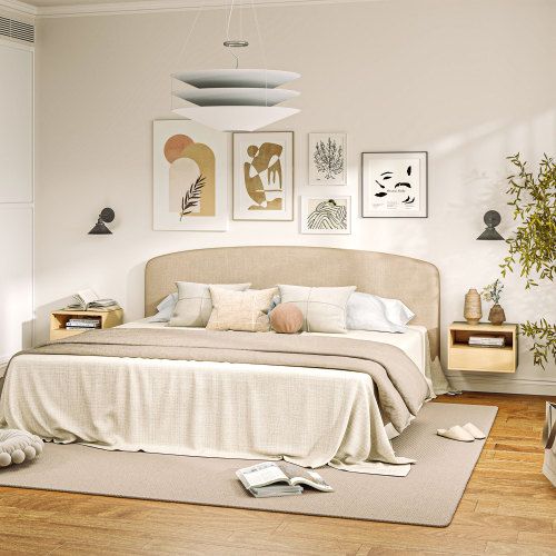 Lot De 2 Tables De Chevet Suspendues Avec Tiroir, Étagère Ouverte, Bois