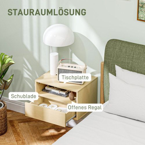 Lot De 2 Tables De Chevet Suspendues Avec Tiroir, Étagère Ouverte, Bois