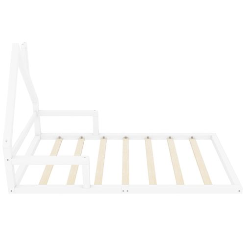Lit Cabane Enfant 90x200 Cm Au Sol En Pin Blanc Avec Sommier