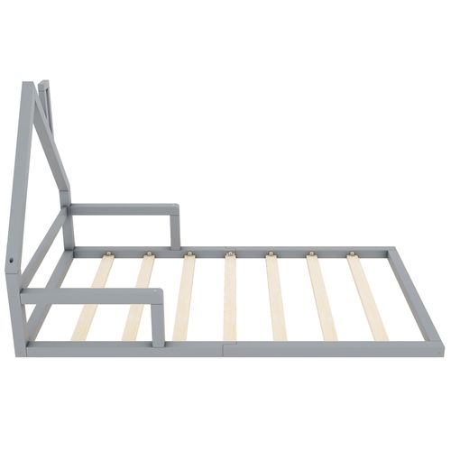 Lit Enfant Cabane 90x200 Cm Au Sol En Pin Gris Avec Sommier