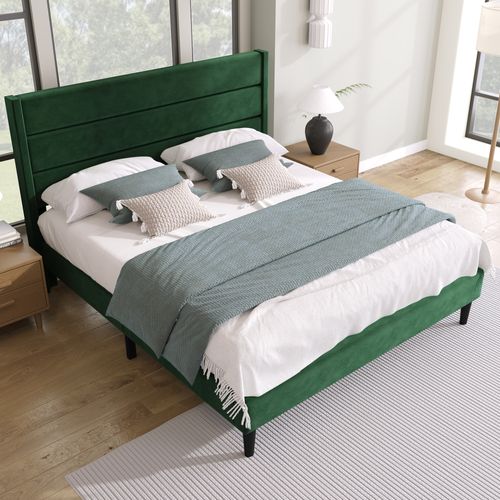 Lit140x200,lit Double,cadre De Lit,tête De Lit,agréable, Style Simple ,velours,vert