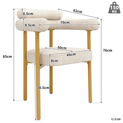 Ensemble Table Et Chaises, Table Rectangulaire Avec Pieds En Métal Doré Et 4 Chaises En Tissu Beige