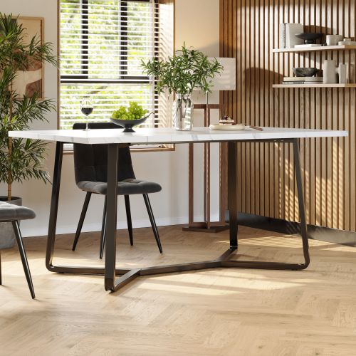 Ensemble Table Et Chaises, Table à Manger Avec Pieds En Métal Noir Et 4 Chaises En Velours Gris