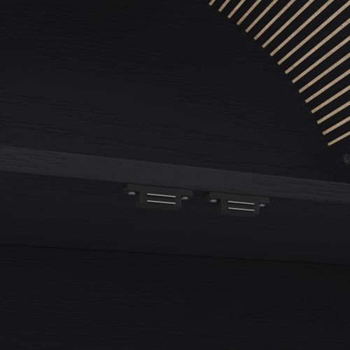 Buffet De Cuisine Noir, Buffet Haut Avec 3 Tiroirs, 2 Portes De Rangement Cintrées, Rangement Ouvert